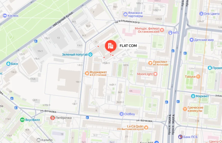 Карта: Москва, пр-кт Мира, д. 101В, к. 1, офис 28